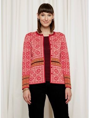 Oleana | Oksana Jacket XL Merino Wool Silk Nordic Floral Cardigan Norway